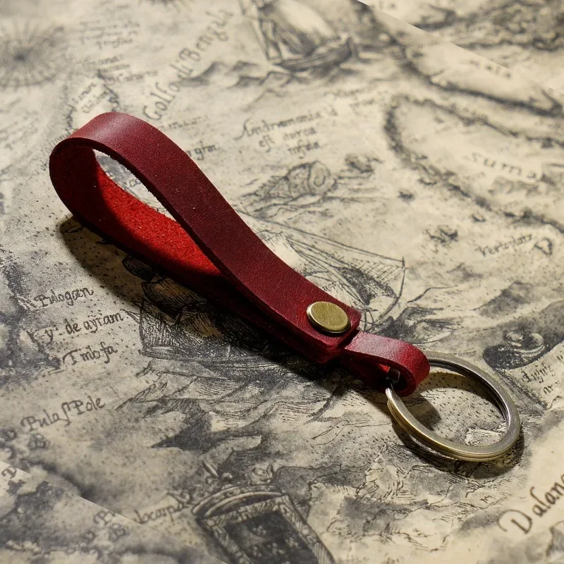 

Custom Logo Cowhide Rope Genuine Leather Keychain for Men and Women Vintage Dermis Keyring Laser Engrave Car Key Chain