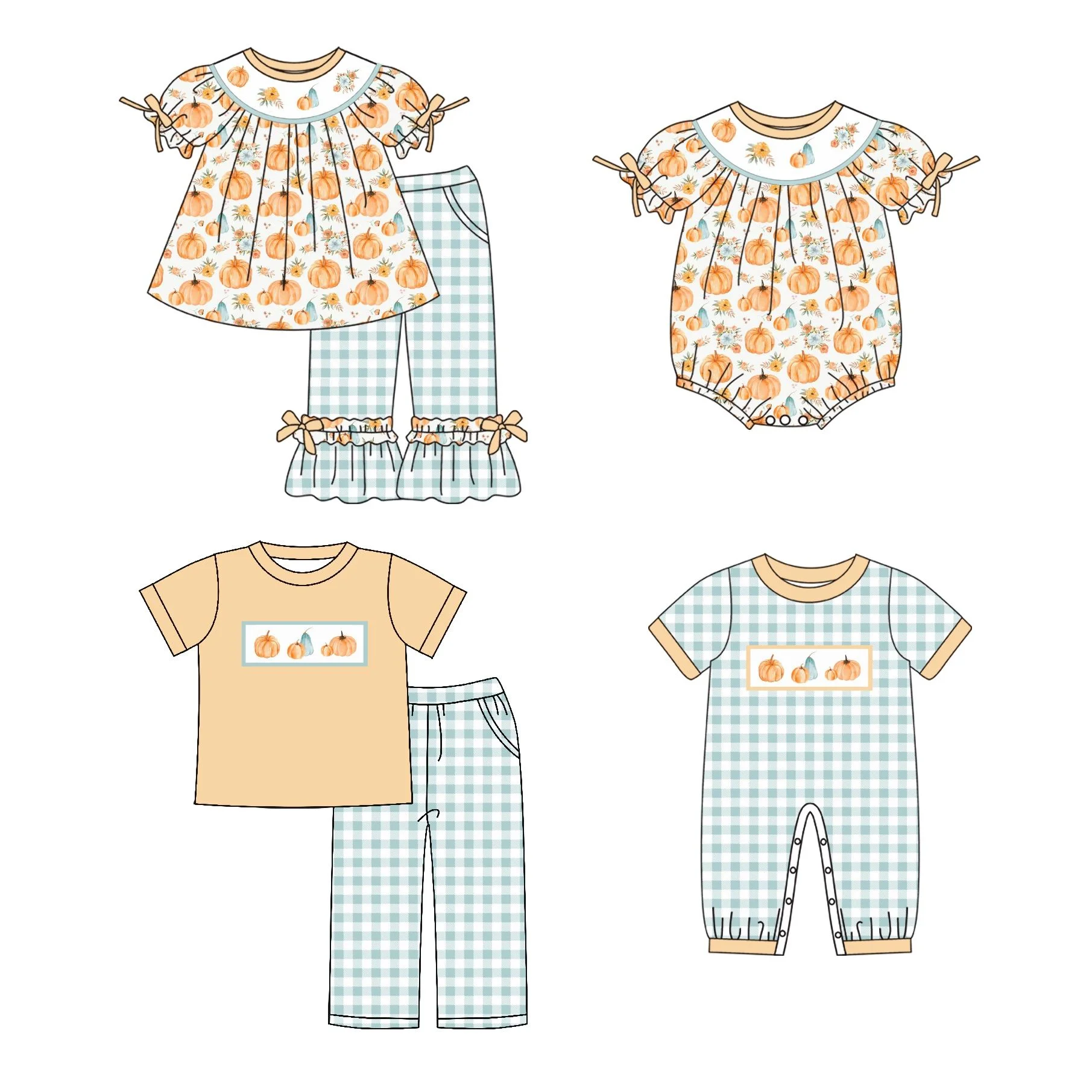 Thanksgiving Series Pumpkin Print Short Sleeve Long Pants Set Jumpsuit Newborn Toddler Clothes Baby Girl Clothes Infant Boy Sets