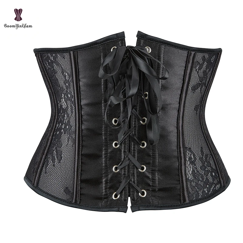 10 Inches Lace Up Girdle Solid Black MESH Hollow Out Waist Trainer Bustier Translucent Underbust Corset Top For Women