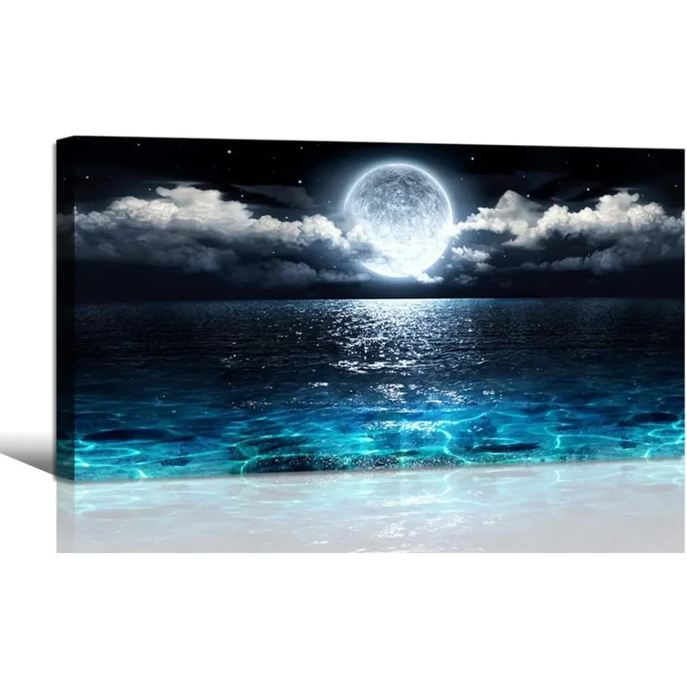 

Wall Art Moon Sea Ocean Landscape Picture Canvas Wall Art Print Paintings Modern Artwork for Living Room Wall Decor and Home