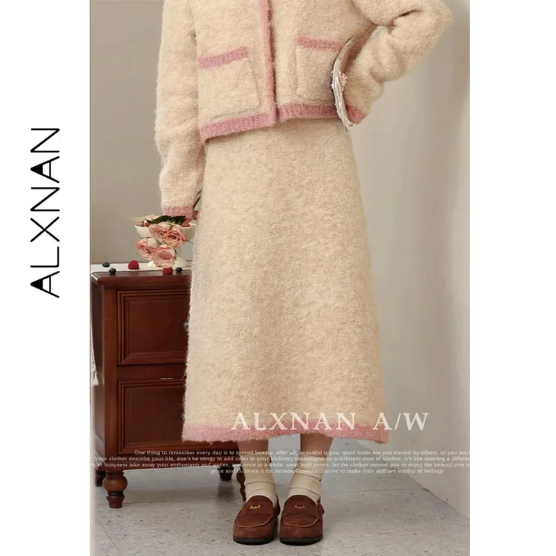 ALXNAN Women's Midi Wool Skirt 2026 Fall A-line Warm Versatile Long Skirts Fashion Straight Office Skirt Female LXN32803BQ
