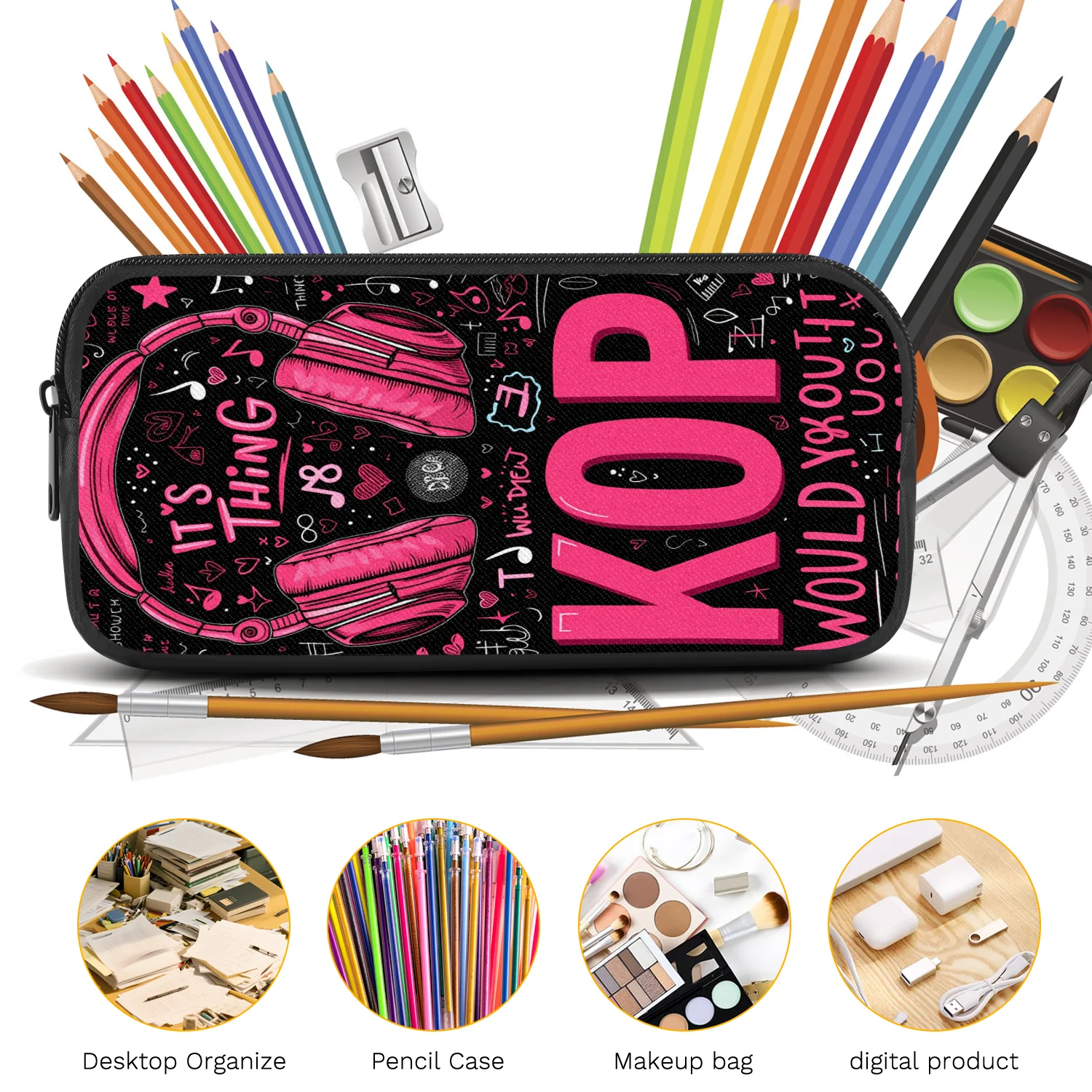 Roze Muziek Rugzakset met Schoudertas & Etui - close-up view