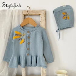 Baby clothes Spring new products Girl baby knitwear Embroidery flower sweater Children's cardigan with hat 100% cotton