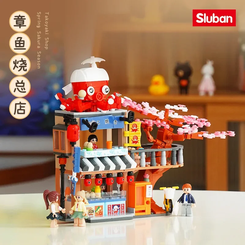 Sluban Assembling blocks 1018 urban tram 1019 Takoyaki main store scene decoration