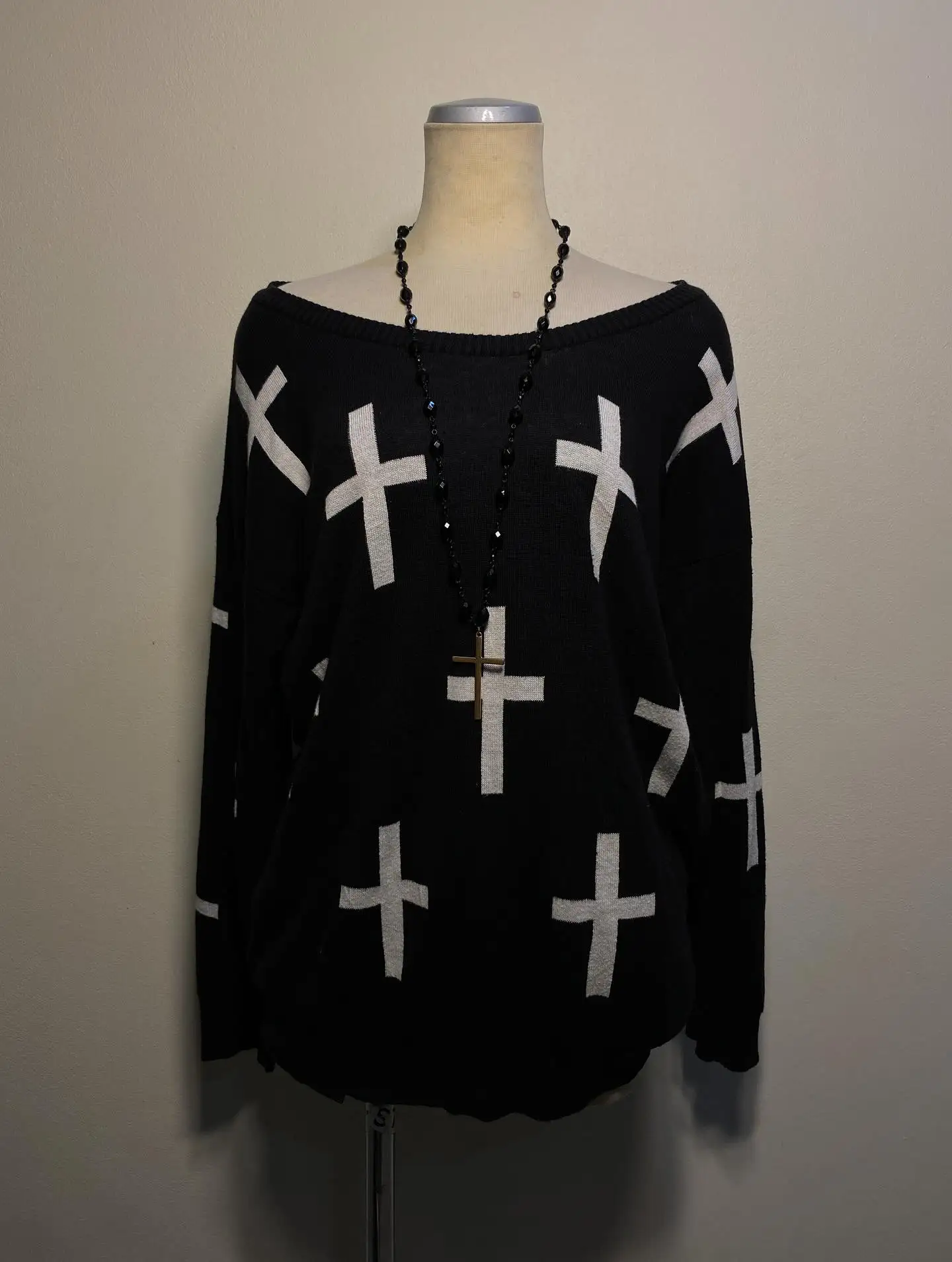 

Harajuku Fashion Men's and Women's Couple Fall and Winter Sweater Y2K Cross 90s Gothic Fitted Round Neck Tops Clothing 2025 New