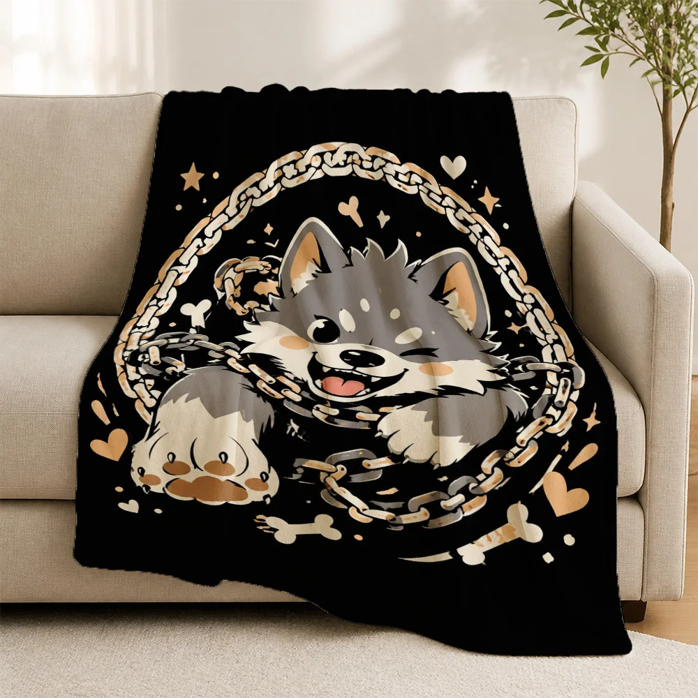 Decorative Puppy Dog Paw Print Chain Throw Blanket Cozy Fleece Plush Couch Decor Gift for Pet Lovers Home Accent