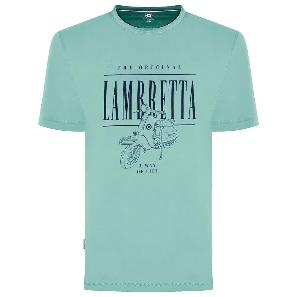 Lambretta Mens Blue Artwork Scooter Retro Mod Carnaby Casual T-Shirt