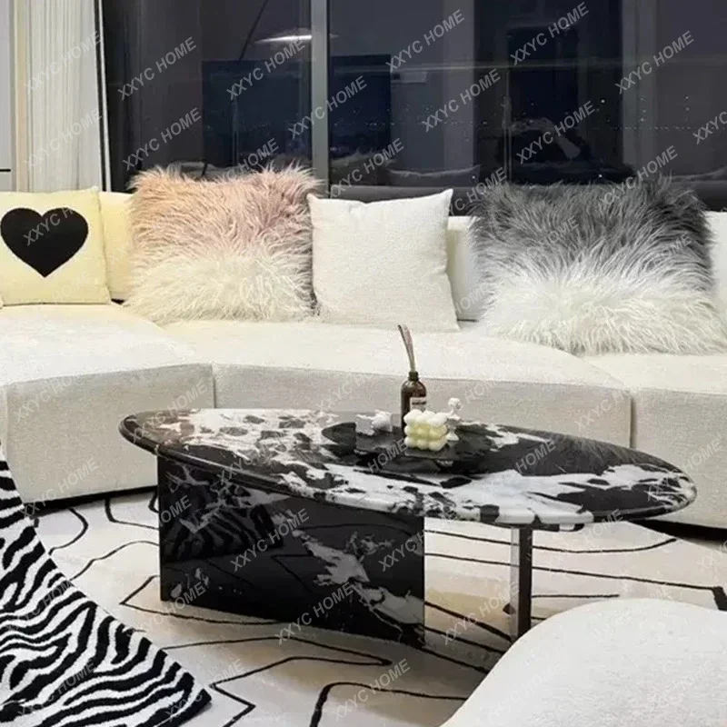 A Natural marble coffee table modern Italian natural luxury stone living room coffee table  tea table