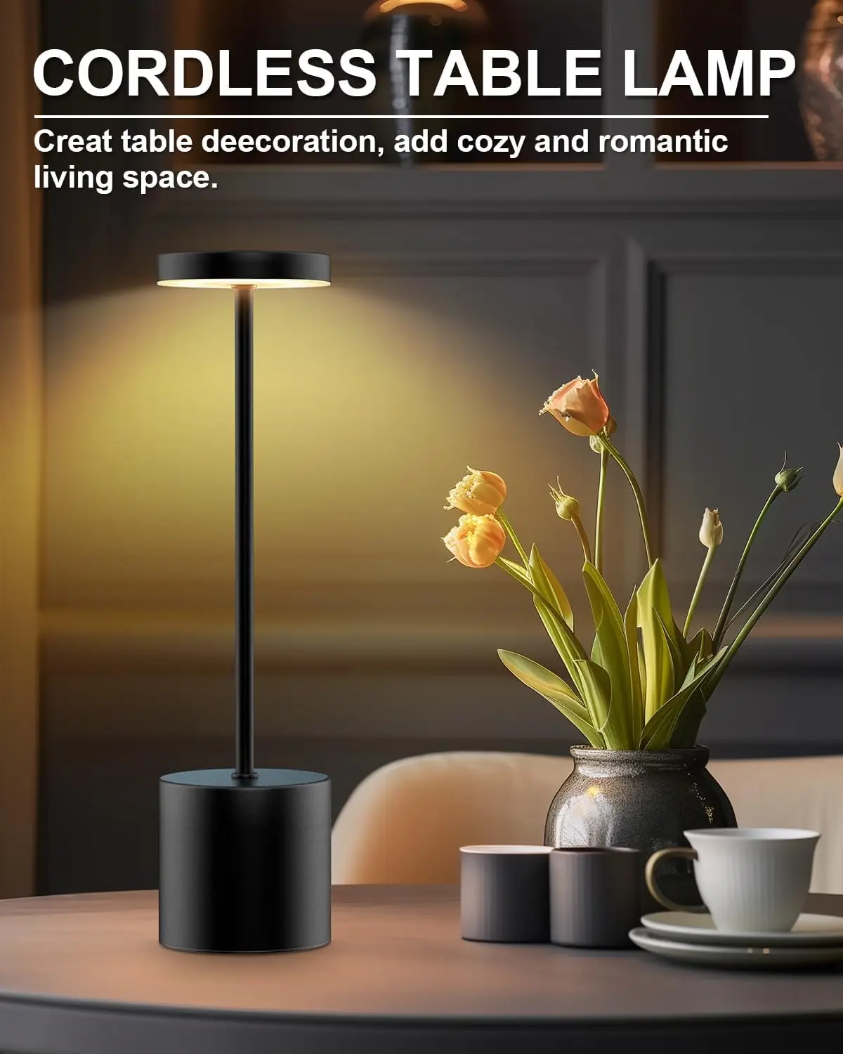 Cordless table lamp Rechargeable, portable LED table lamp,5000 mAh battery powered wireless table lamp - 3 color dimmable lighti