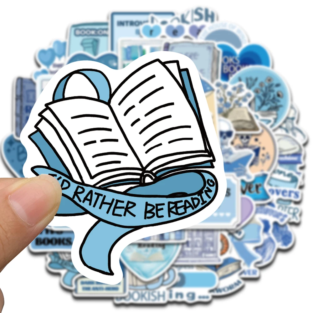 50PCS Blue Bookish Sticker Computer Graffiti DIY Case Desktop Phone Creative Art Picture Community DIY Decoration Stickers