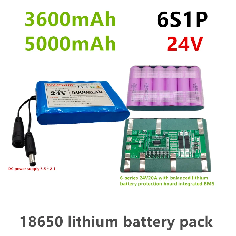 3600mAh 6S1P 24V Lithium Battery Pack 20A with Balanced Integrated BMS for Power Tools Solar Lighting And Home Appliances