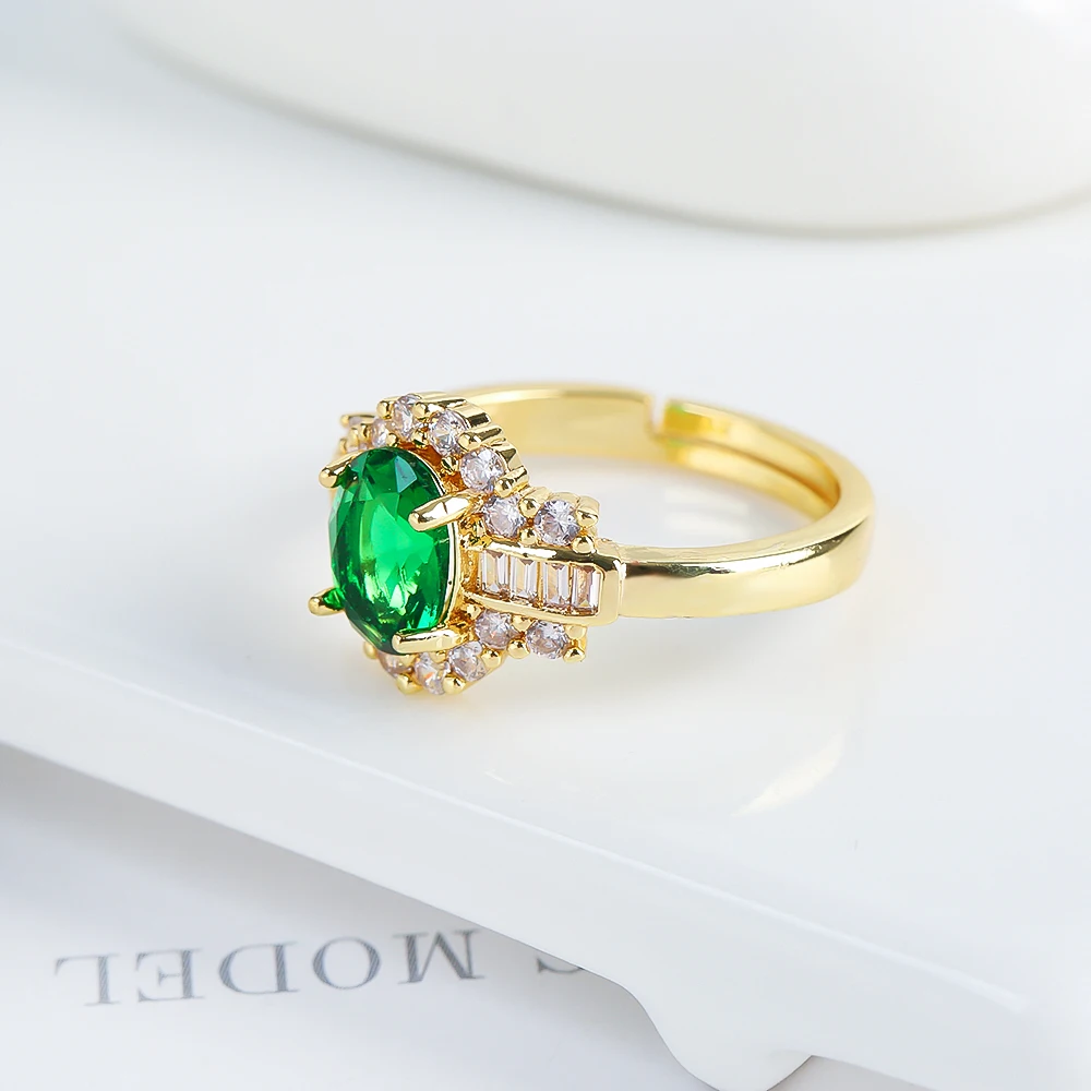 New Classic Fashion Oval Zircon Micro Set Womens Simple Light Luxury Opening Adjustable Personality Ring Gift Jewelry