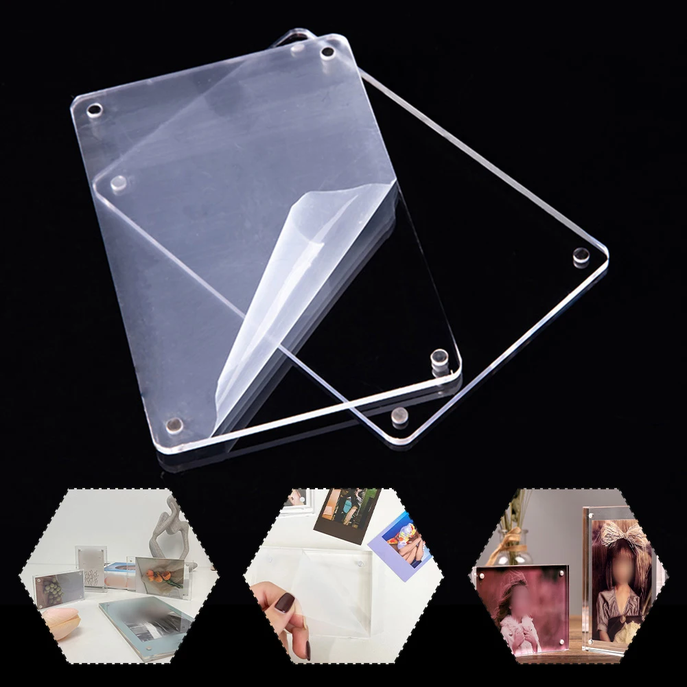 10pcs Transparent Acrylic Photo Frame Set Magnetic Display Stand Desktop Decor Picture Holder 5.5x8.2cm 3+3mm Thick