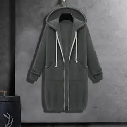 Women Jacket Stylish Women's Long Hooded Sweatshirt Fashionable Coat with Pockets Zipper Placket for Fall Winter Solid Color