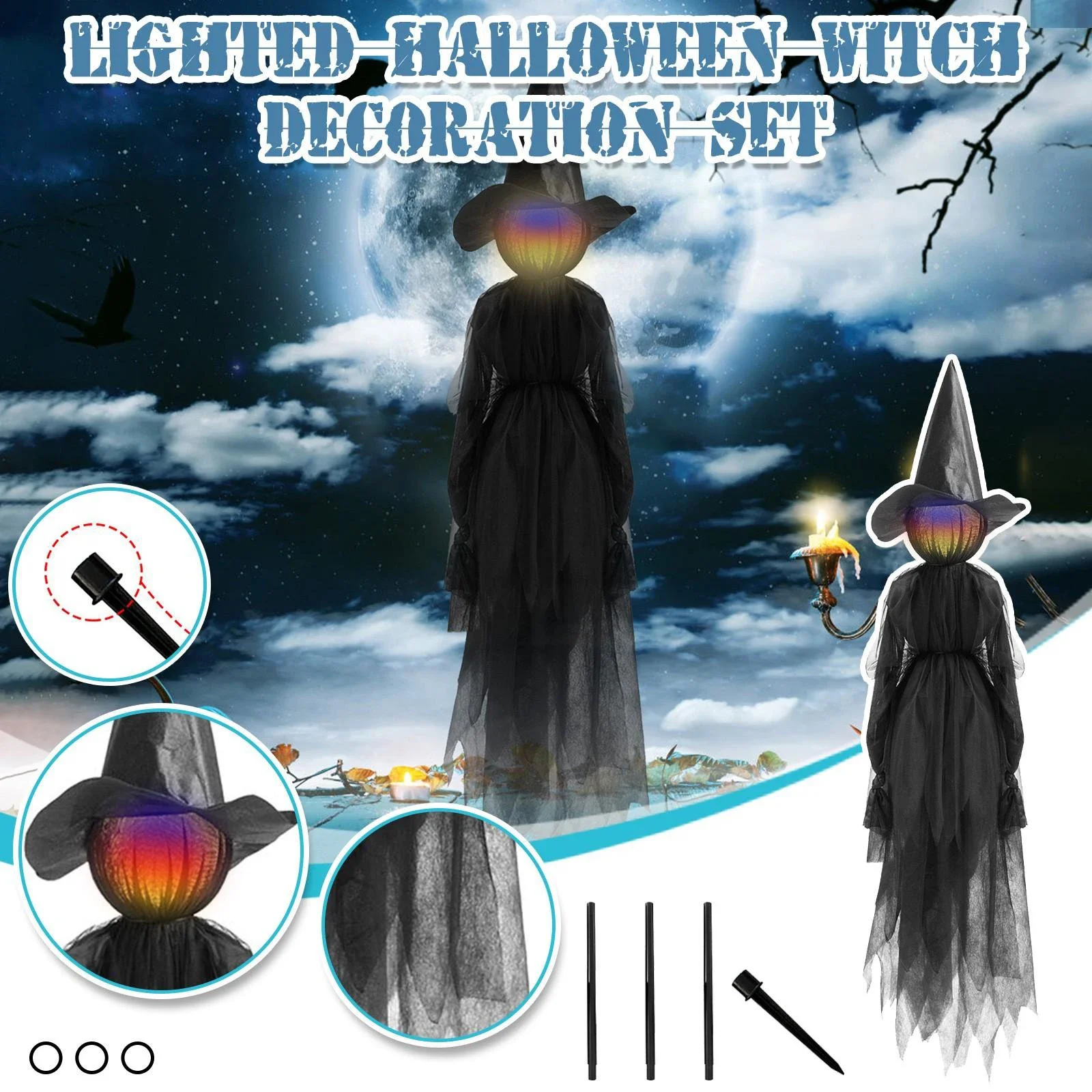 150cm Halloween Light-up Witches Voice Control Screaming Witches Scary Decoration Sound Activated Witches Holding Hands for Home