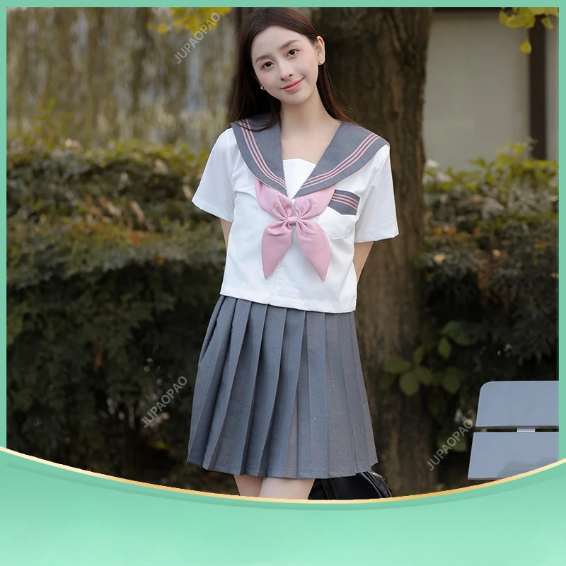 Japanese Embroidery New Gray Three-book JK Uniform Sailor Uniform College Style  Long-sleeved College Style Pleated Skirt SuitBC