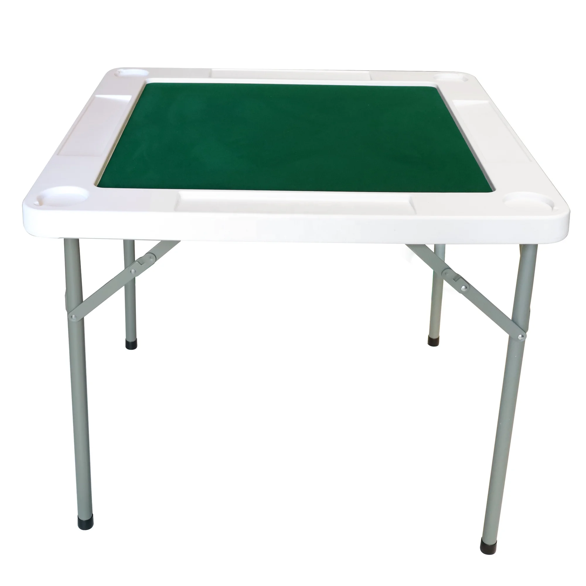 EASTOMMY ET-104036 Player Folding Card Game Table Square Mahjong Table Foldable with Green Playing Surface with Cup Holder