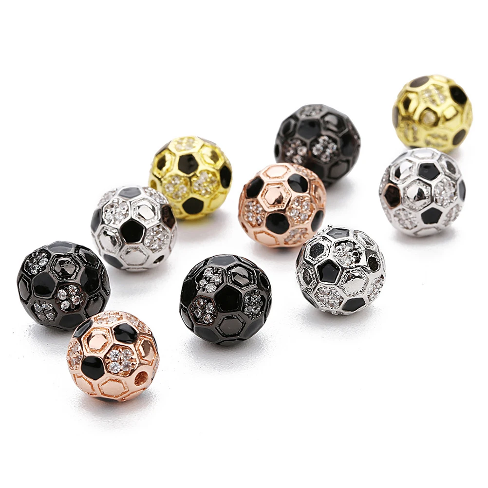 

2Pcs Drip Oil Zircon Gold-Plated Football Beads Charms for Costume Decorative Accessories Golden Metal Spacer Beads