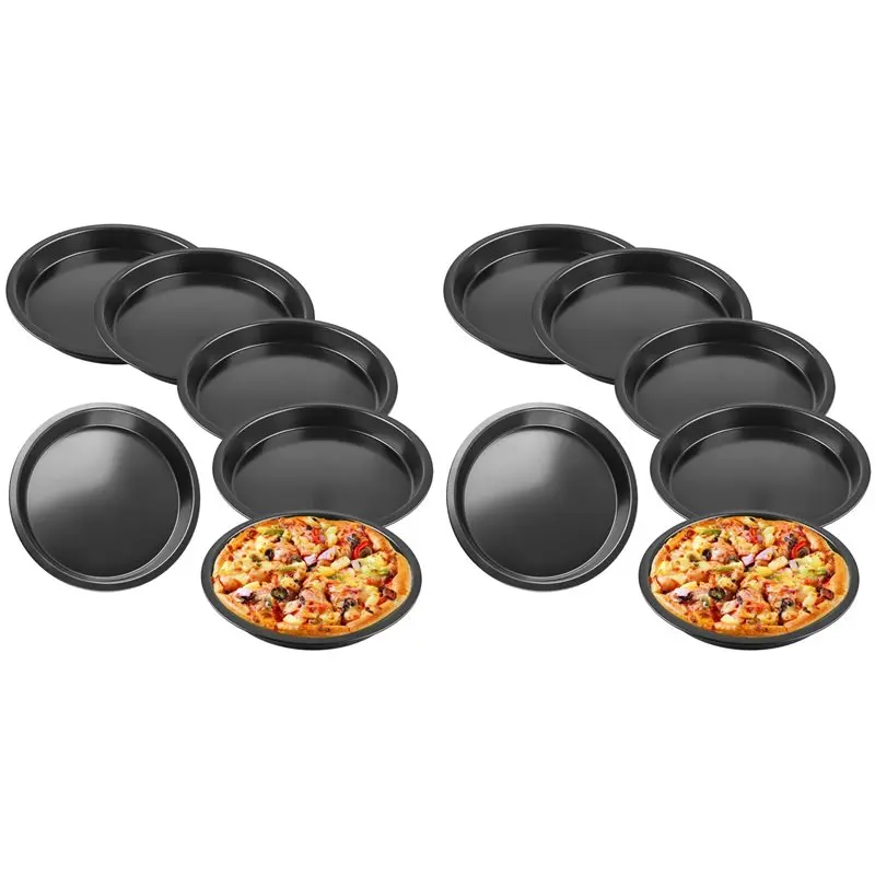 Set Of 12 Pizza Plates, Round Pizza Plates, Diameter 20 Cm,Steel Pizza Pan, Non-Stick Coating, Non-Toxic & Easy To Clean-ABQU