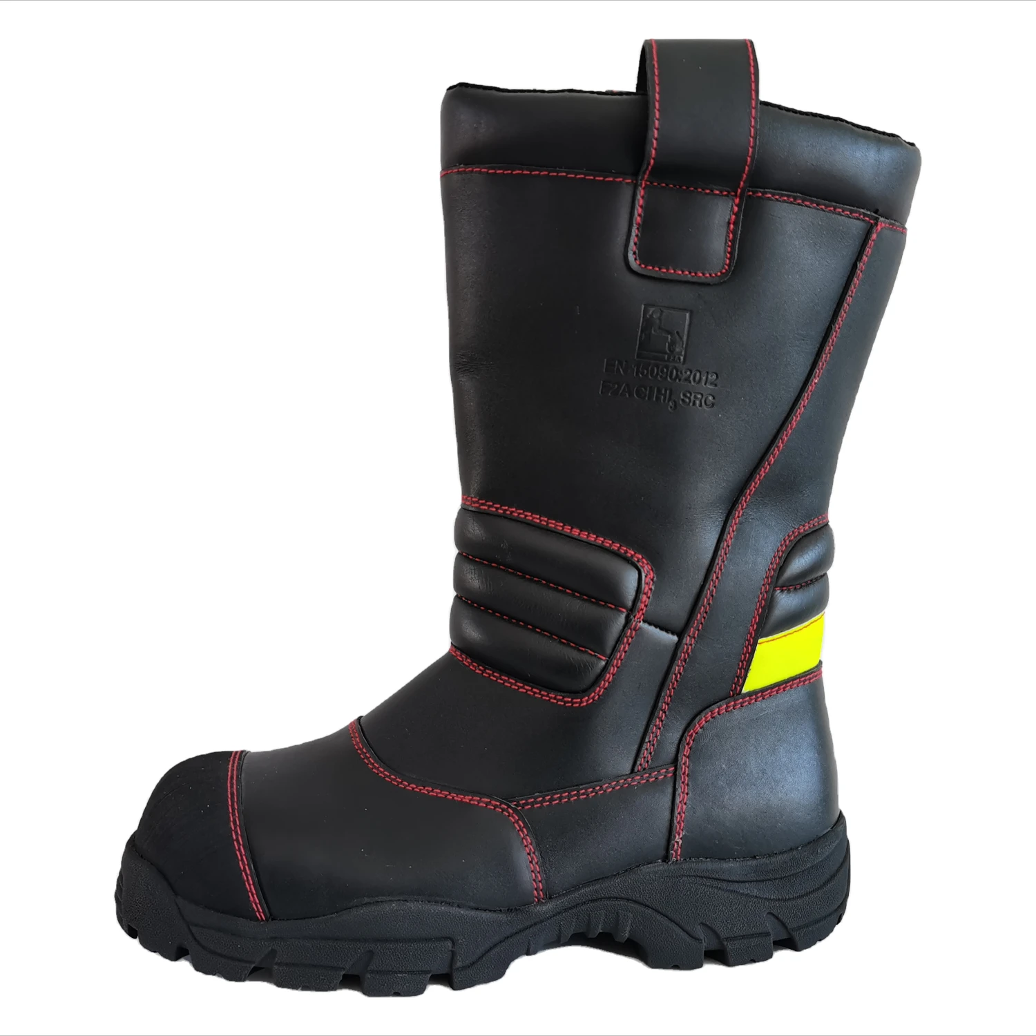 Slip On fire boots with Reflective Leather Fire fighter boots Flame retardant with Steel toe Oil resistant outsole