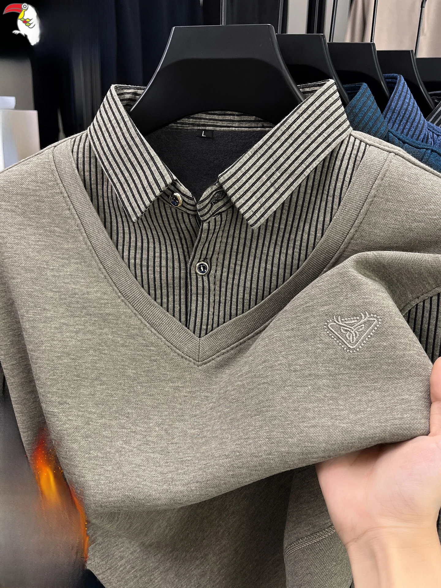 

Утепленная флисовая рубашка с длинным рукавом и воротником-стойкой для мужчин, зимняя модная одежда в городском стиле TUCANO, имитация двухслойности, в стиле Dad Look