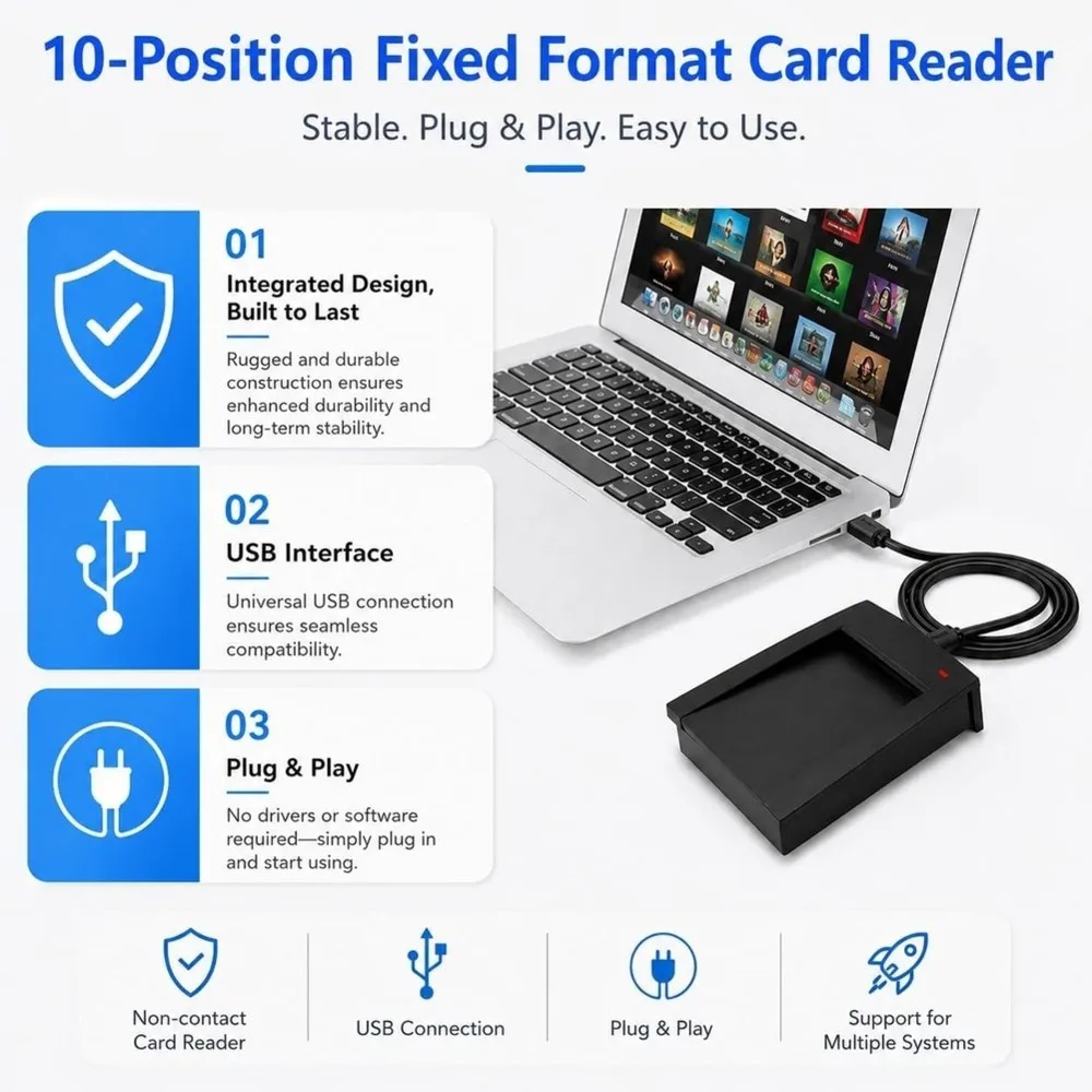 B48A RFID Reader With 5 RFID Keychains 13.56Mhz USB, IC Card Reader Contactless ISO 14443A, Plug& Play, RFID Reader For PC M
