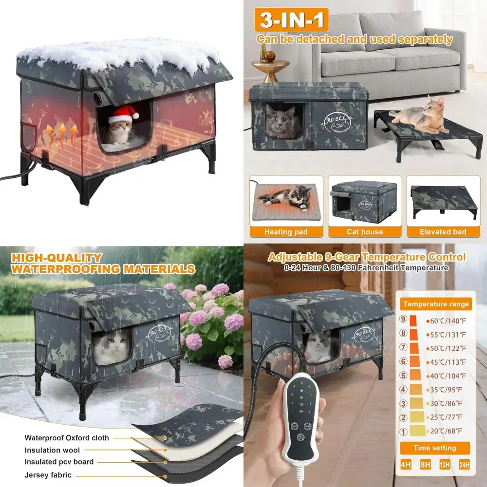 

Утепленный уличный кошачий домик с дистанционным управлением, греющей подушкой и водонепроницаемой конструкцией
