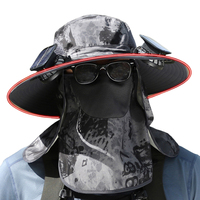 Men Sun Hat with 2 Solar Fan Wide Brim Bucket Hat with Removable Face Cover Neck Flap Fisherman Hat for Fishing Hiking Camping