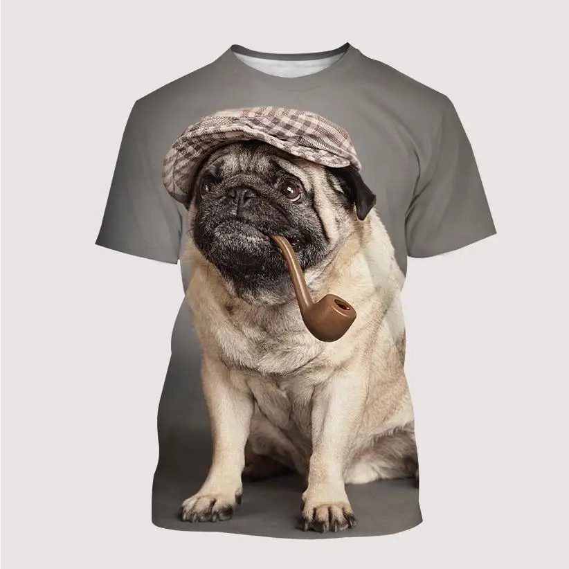 New Men\'s Ladies Kids T-shirts Funny Pug 3d Printed Cute Animals Short Sleeves Summer Breathable Lightweight Sports Tops