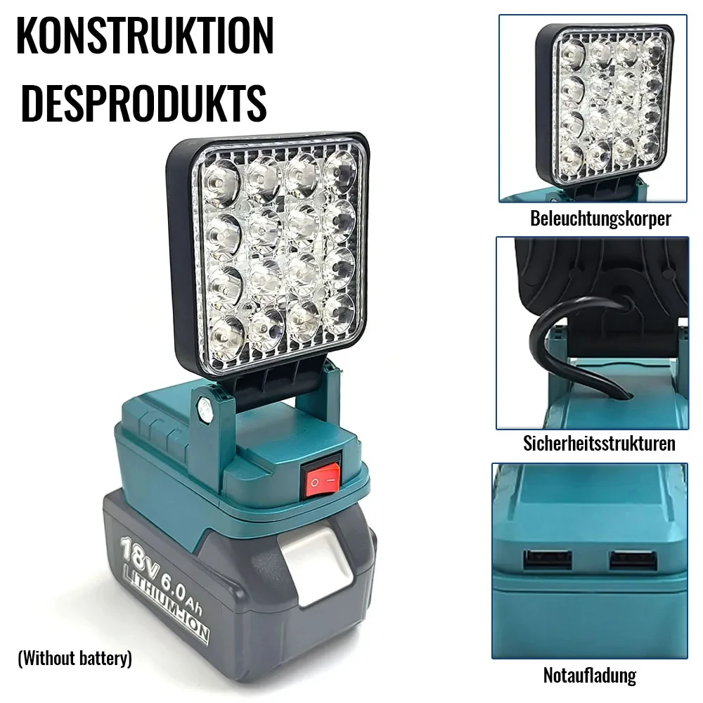 Für Makita 14,4V-18V Li-Ionen-Akku Laterne Outdoor-Taschenlampe Kabellose LED-Arbeitsleuchte Campinglampe Notbeleuchtung – Detail 5
