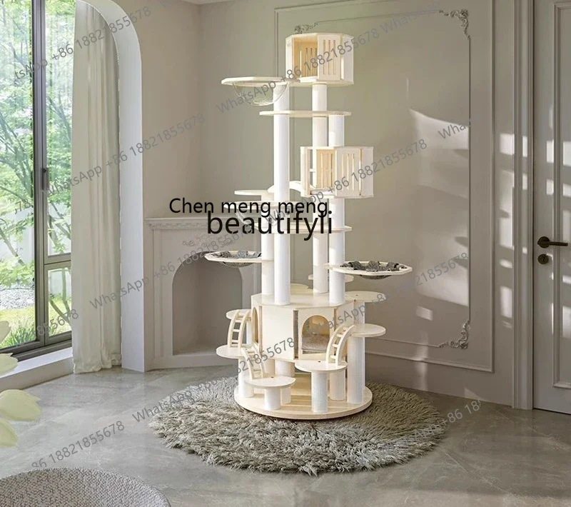 New arrive Pet climbing frame cat nest, tree integration large all solid wood multi-layer cat villa cat tower paint waterproof