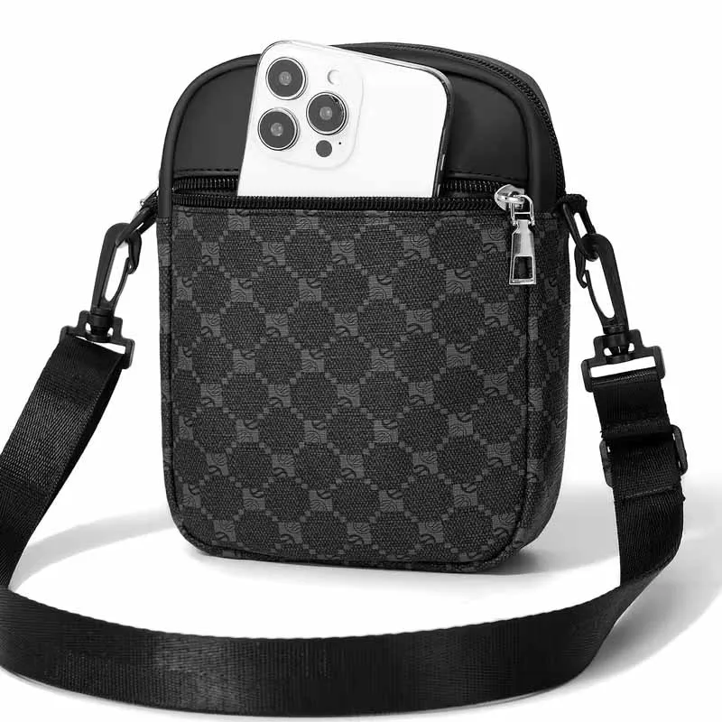 Klassische karierte Umhängetasche für Herren – Luxuriöse PU-Leder-Schultertasche mit verstellbarem Riemen für Business- und Alltagsgebrauch – Detail 4