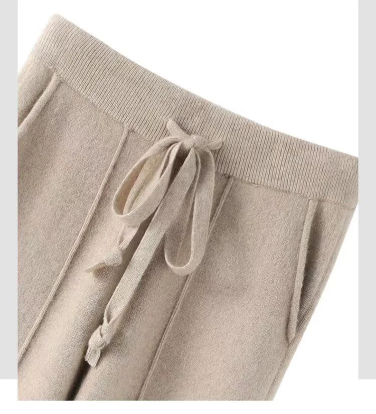 Women's 100% Pure Wool Slim Pants High Waist Autumn and Winter Cashmere Casual Knitted Pencil Pants Korean Thick Casual pants