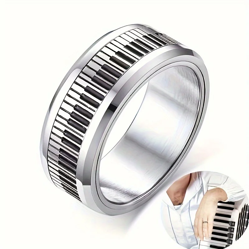 Fashion Stainless Steel Piano Ring Hypoallergenic Jewelry for Men, Ideal Opening Graduation Gift for Music Lovers