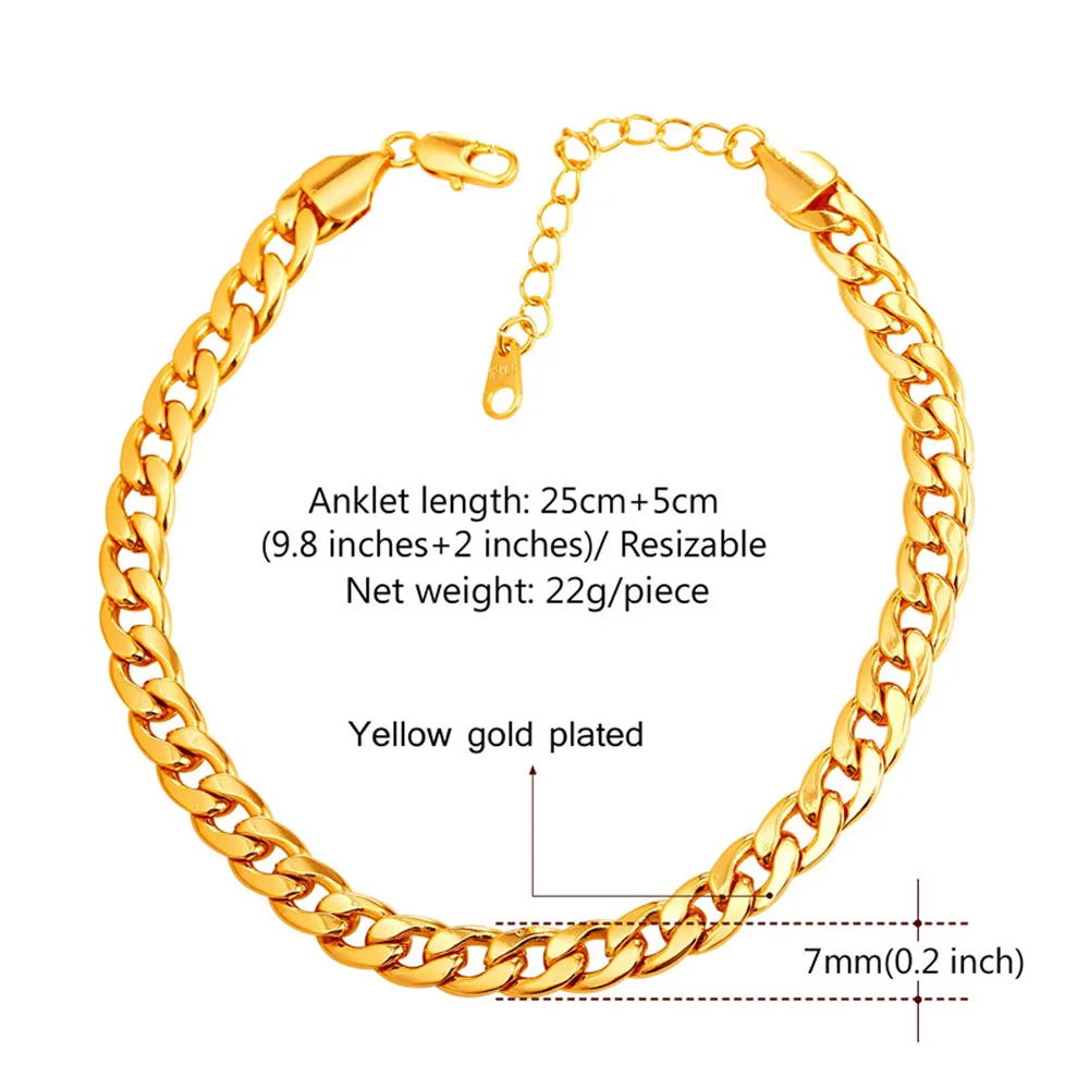 Stainless Steel Flat Chain Anklet Gold Silver Color Women Barefoot Jewelry 7mm Wide 25cm Length Foot Bracelet Drop Shipping