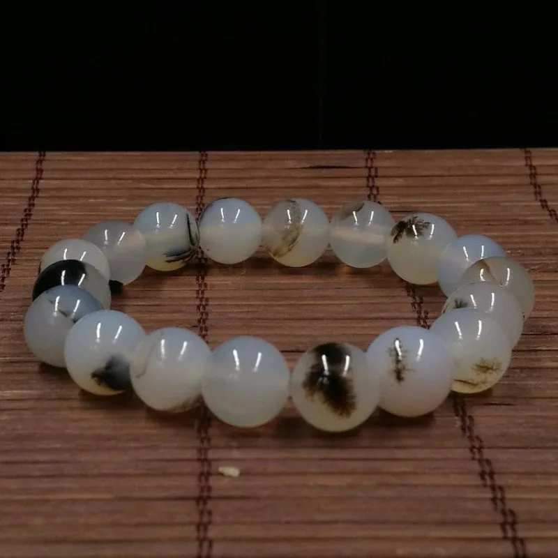 Stone Ocean Black and White Flower Agate Unisex Chalcedony Crystal Bracelet 3