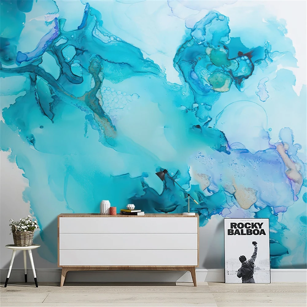 

Custom Modern minimalist blue ink painting 3D wallpaper for living room TV background wall cloth marble wall papers home decor