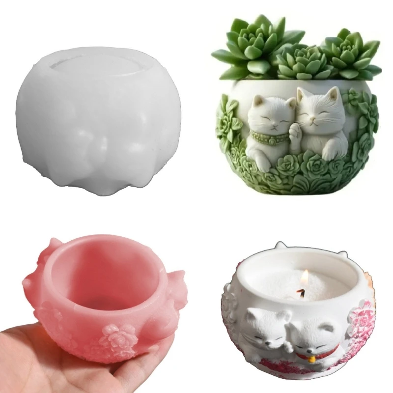 

X6HE Multi Purpose Cats Charm Cup Silicone Mold For Creative Flower Pot Mould