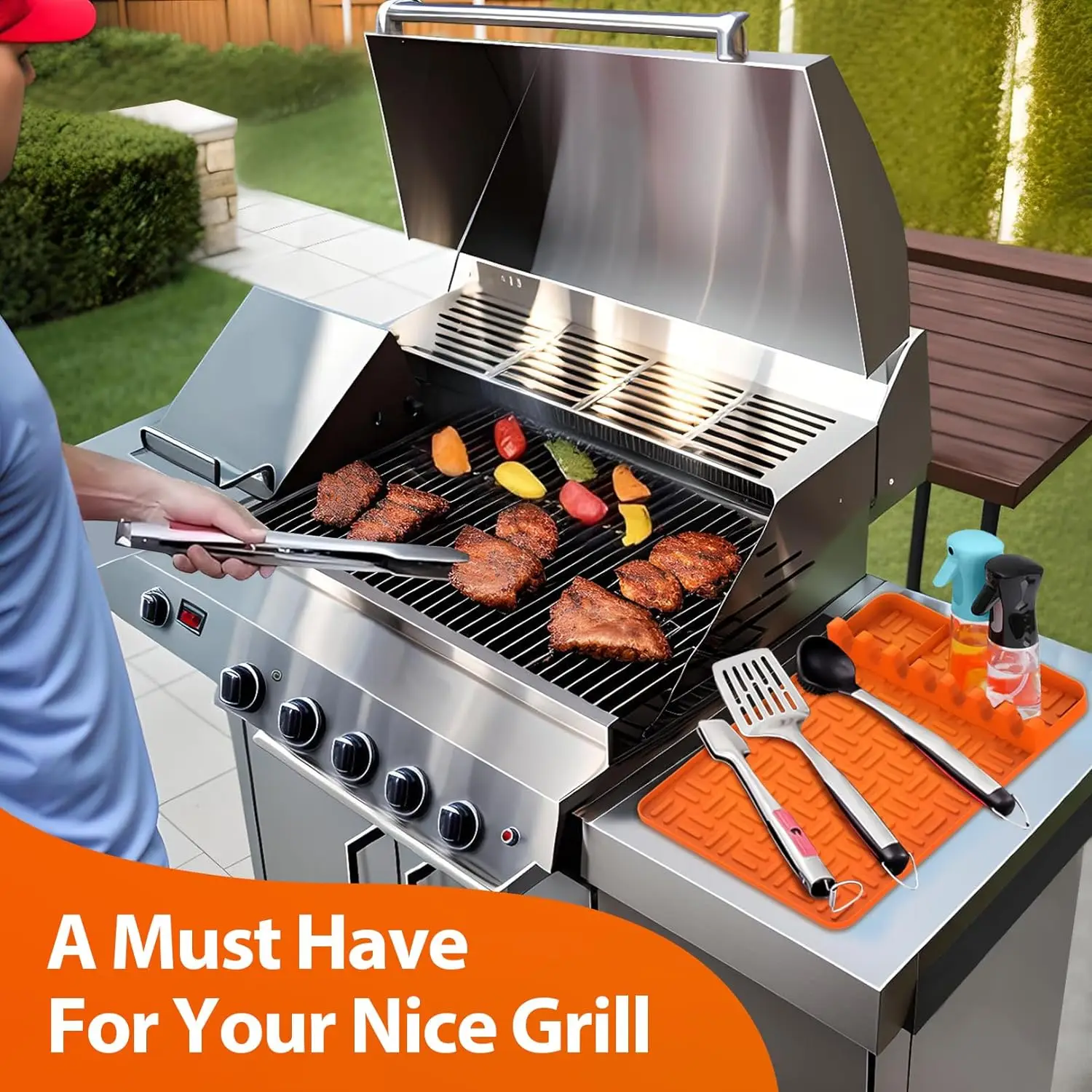 حصيرة أدوات الشواية المصنوعة من السيليكون لبلاكستون، حصيرة ملعقة مع وسادة تنقيط، حصيرة رف جانبية لشواية بلاكستون للطعام #6