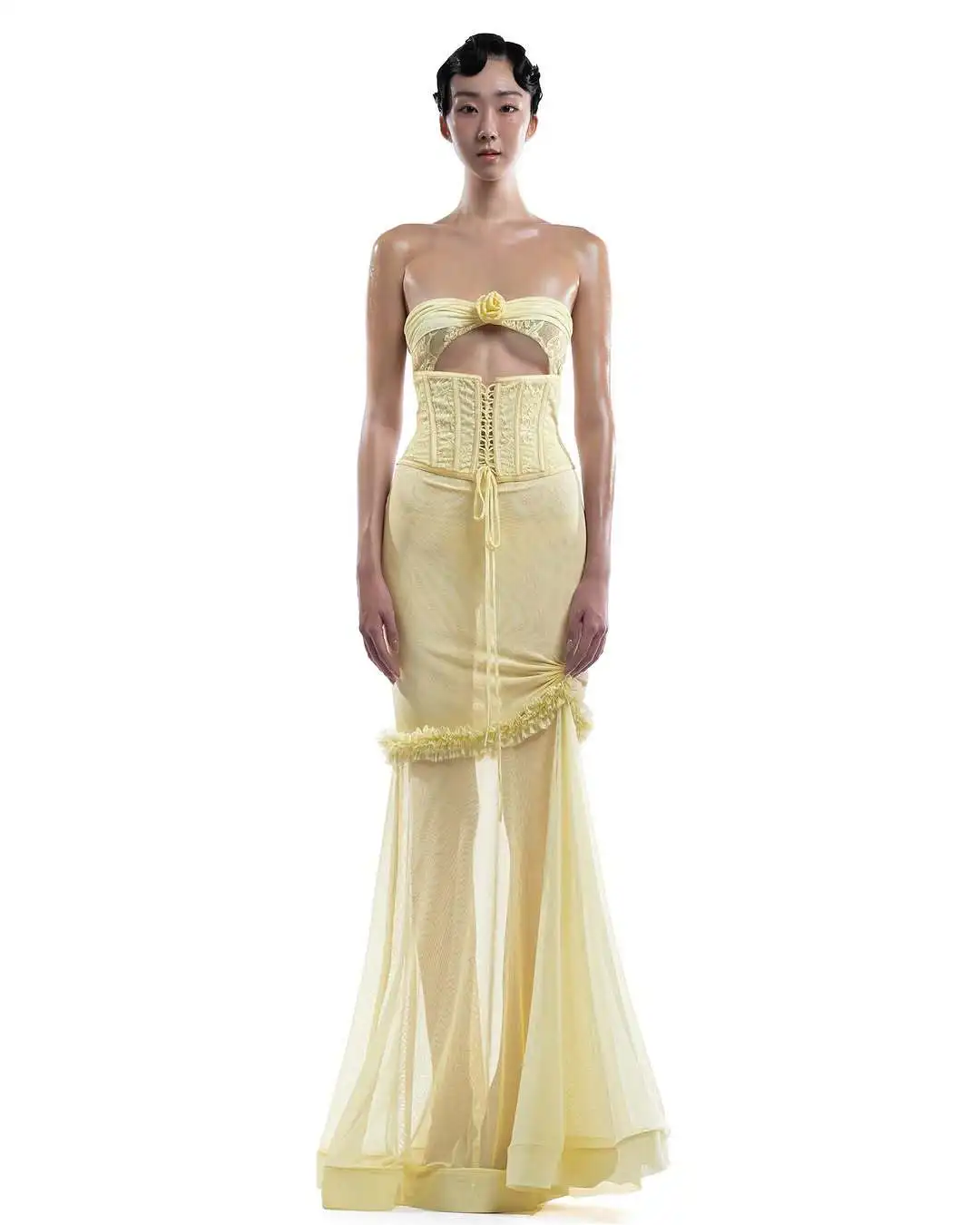 Thai Vietnamese Style Tube Top Lace Hollow Waist Dress Design Niche Fishtail Long Skirt Seaside Holiday Long Skirt Female