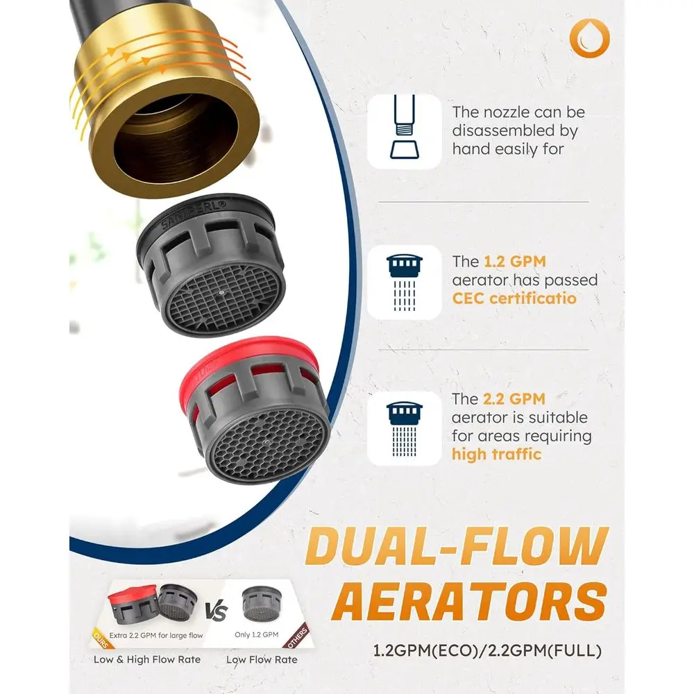صنبور حوض الحمام بمقبضين 8 بوصة 3 فتحات باللونين الأسود والذهبي مع استنزاف منبثق #4