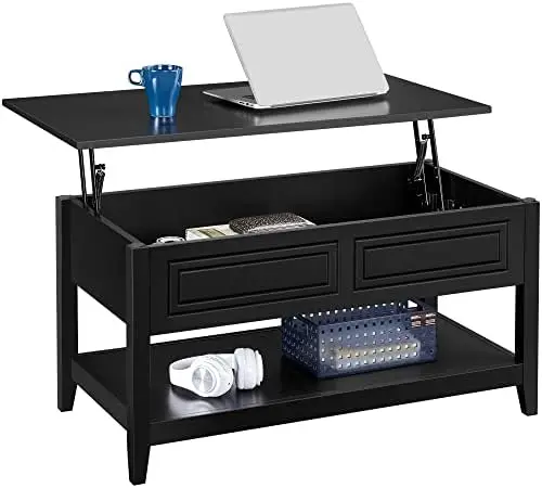 

Lift Top Coffee Table with Hidden Compartment and Open Pop Up Center Table for Living Room Reception, Black Hallway table