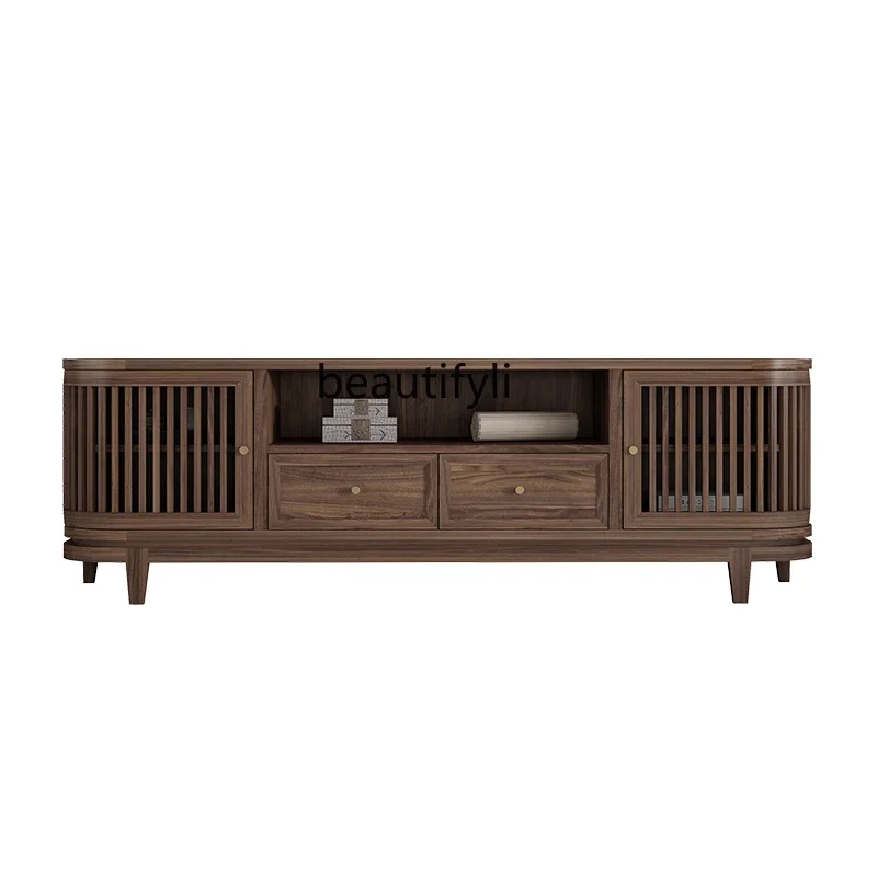 

V New Chinese Style Solid Wood TV Cabinet North America Black Walnut Wooden Cabinet Storage Locker Living Room Furniture