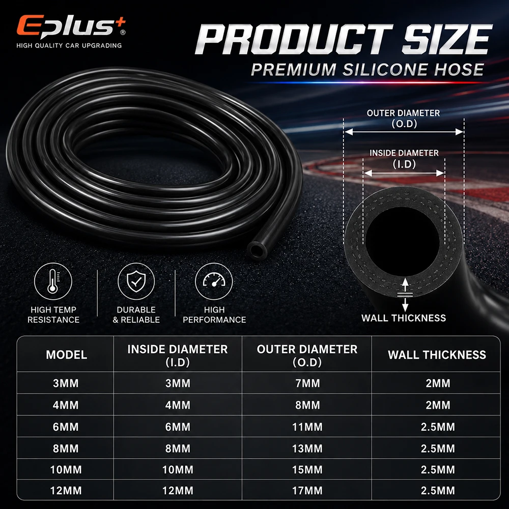 Universal Black Silicone Vacuum Hose ID 3-12mm High Temp Flame Retardant Car Motorcycle Engine Air Tube