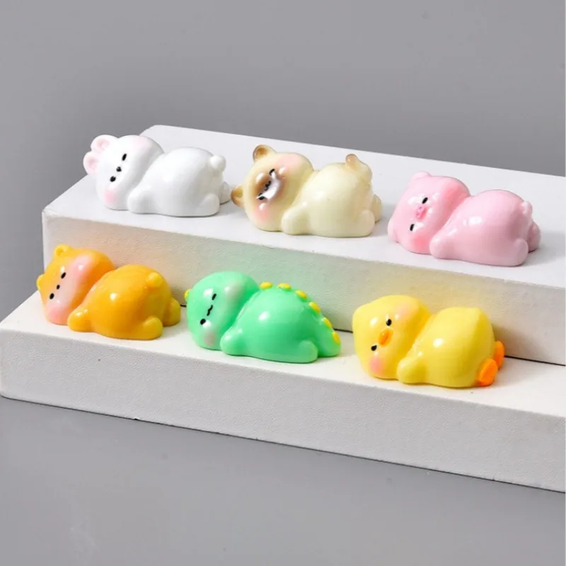 Cute Sleeping Animal Mini Figurines Pig Dinosaur Rabbit Bear Chick Miniature Ornaments Car Dashboard Decor Home Desktop  Gift