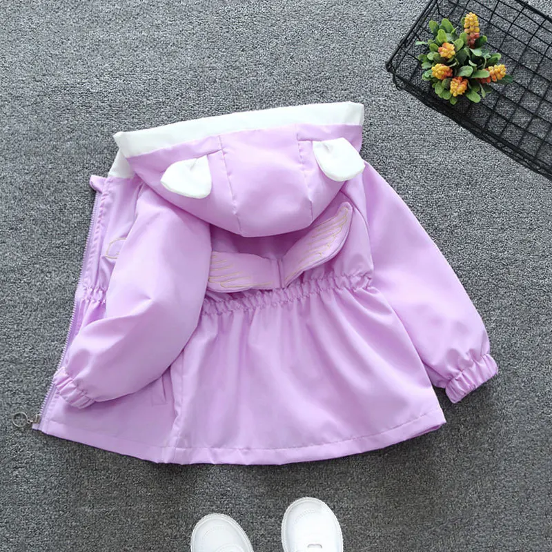 Baby Girl Windbreaker Coat Sring Autumn Kids 3D Angel Wings Drawstring Waist Zipper Casual Hooded Outerwear Children Clothing