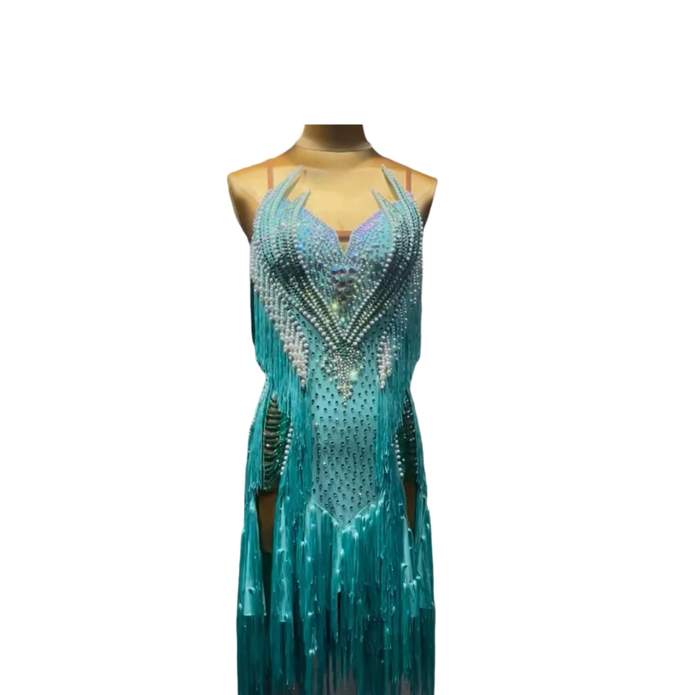 

Платье для латинских танцев для взрослых и детей, высококачественное платье с жемчугом и ритмическим рисунком из камня AB, женская одежда для ча-ча-танго