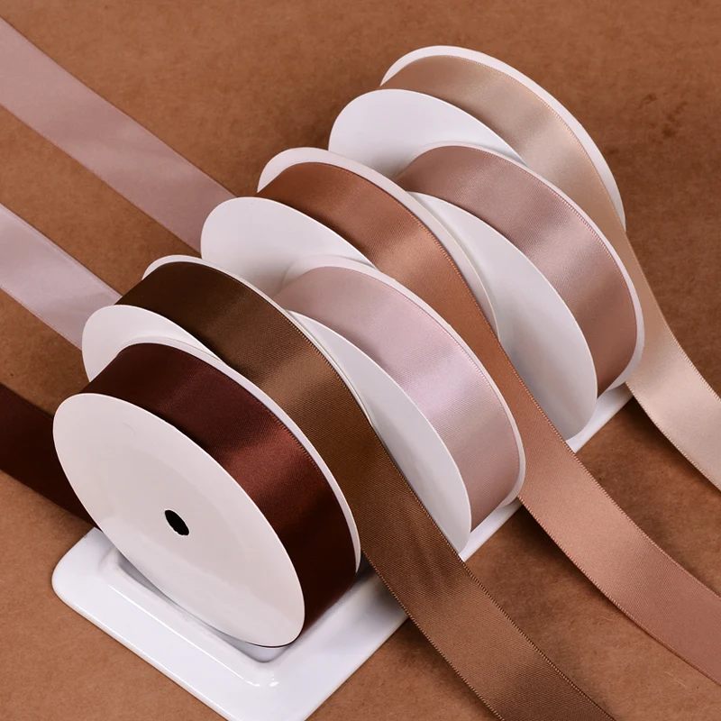 YAMA 25 28 32 38 mm 100yards/lot Double Face Satin Ribbon Dark Brown for Party Wedding Decoration Handmade Rose Flowers Gifts