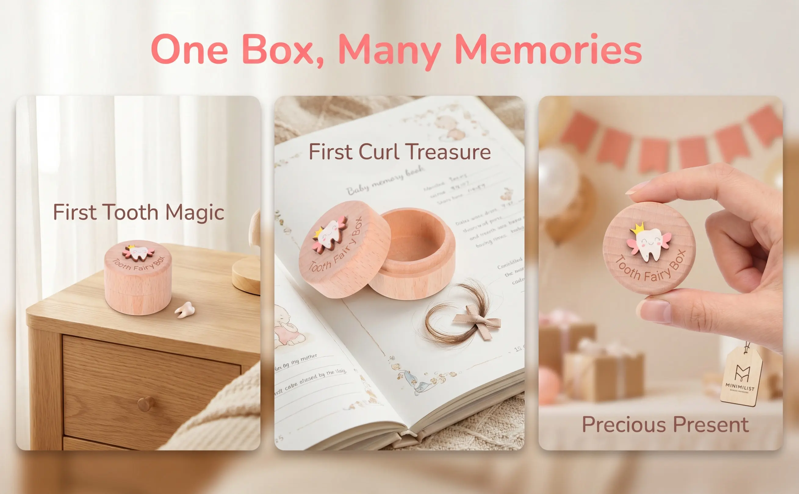 Children Tooth Keepsake Box Wooden Baby Tooth Storage Container Dustproof Seal Natural Finish Nursery Decor Keepsake Gift