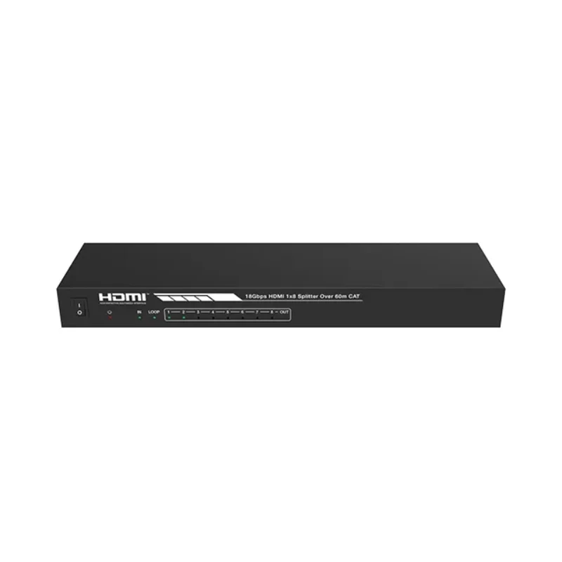 مقسم HDMI 1 في 8 خارج 3D 18 جيجابت في الثانية 1x8 HDMI عبر موسع CAT 60 مترًا